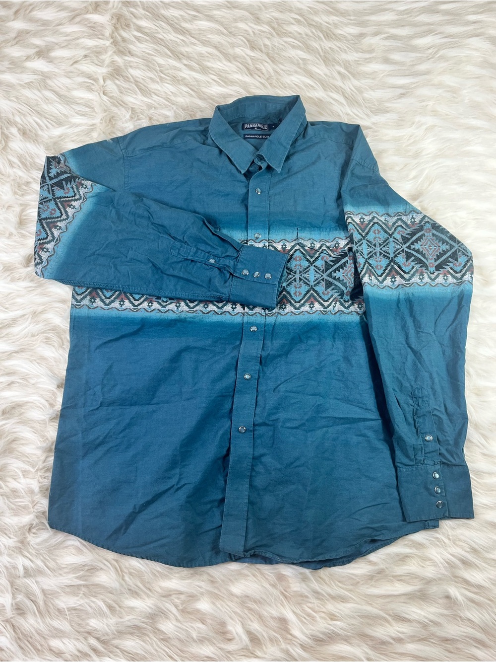 Panhandle Slim Snap Button Shirt Men's XL Blue Southwestern